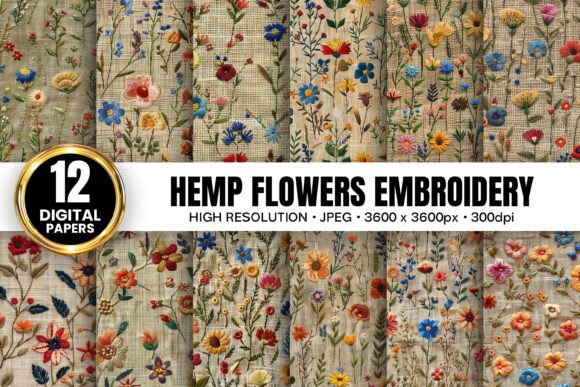 Hemp Floral Embroidery Seamless Patterns for Holiday Crafts